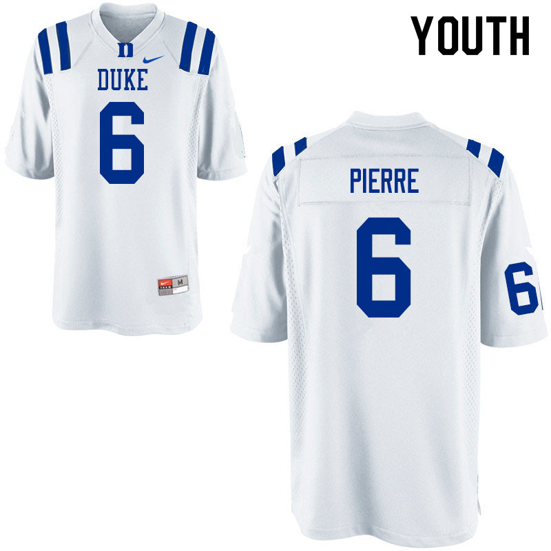Youth #6 Nicodem Pierre Duke Blue Devils College Football Jerseys Sale-White - Click Image to Close